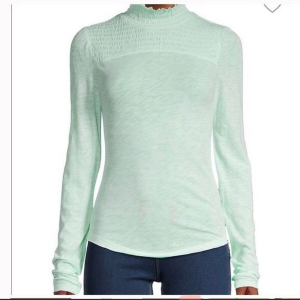 Free People Caroline Smocked Turtleneck Iced Aqua size Medium